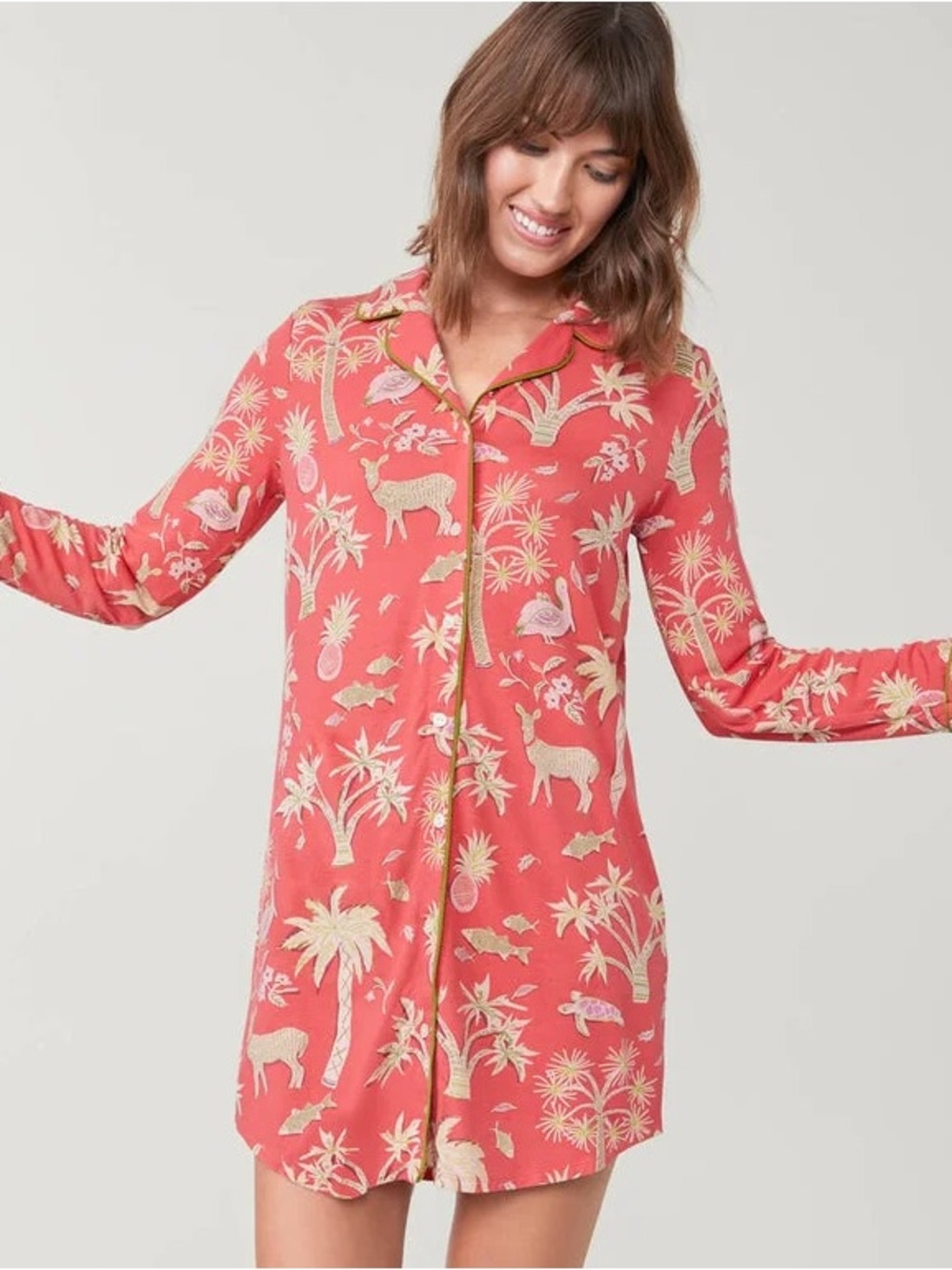 Spartina 449 NWT Pajama Button Sleep Shirt Lowcountry Fauna Red Print Size Small